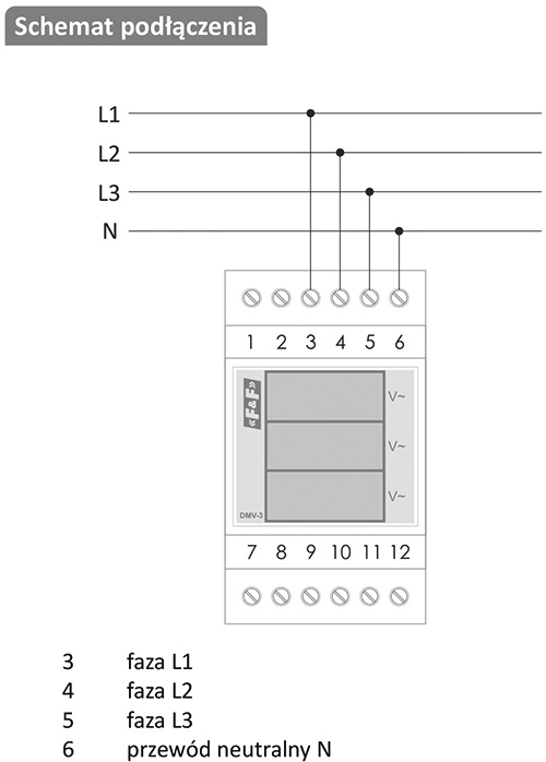 Schemat podłączenia dla DMV-3 TrueRMS